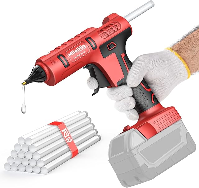 100W Hot Glue Gun for Milwaukee 18v Battery, Wireless Battery Powered Cordless Glue Gun for m18 Battery, Heavy Duty Full Size Glue Gun with 20pcs 0.43'' Glue Sticks for Crafts DIY & Repairs(Tool Only)