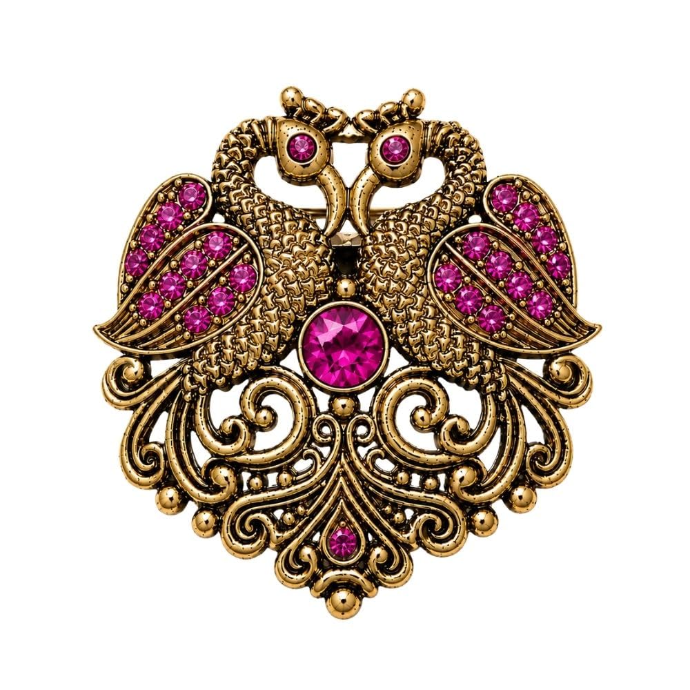 Traditional Gold Plated Brass Brooch for Men Swan Design Brooch with Crystal Stones Suit Sherwani Wedding Men's Lapel Pin (SMBR020Q)-image-8