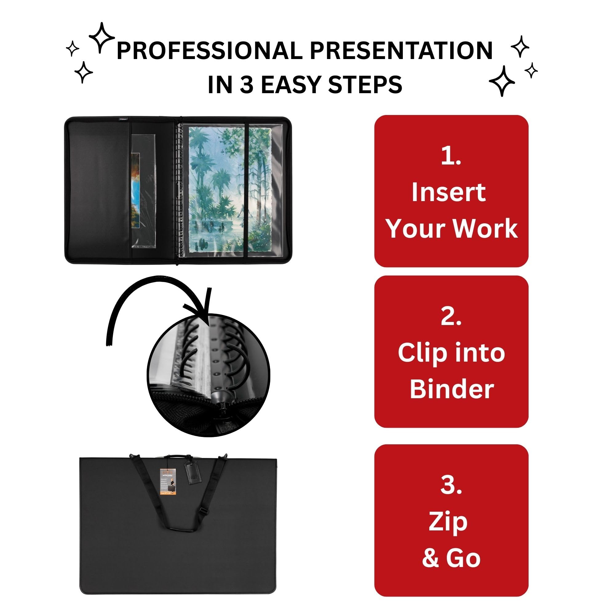Pittoresco Artist Presentation Case Refill Pages - Buste in polipropilene senza acidi 36,3 kg Divisore nero Professionale Archivio artistico per ritratti e opere d'arte [45,7 x 61 cm - Confezione da 5