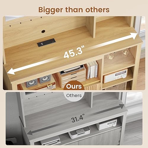 Miniatura 7 de Itaar Estante para panaderos con toma de corriente y luz LED, gabinete de barra de café Futed de 45.3 pulgadas, soporte para microondas de cocina