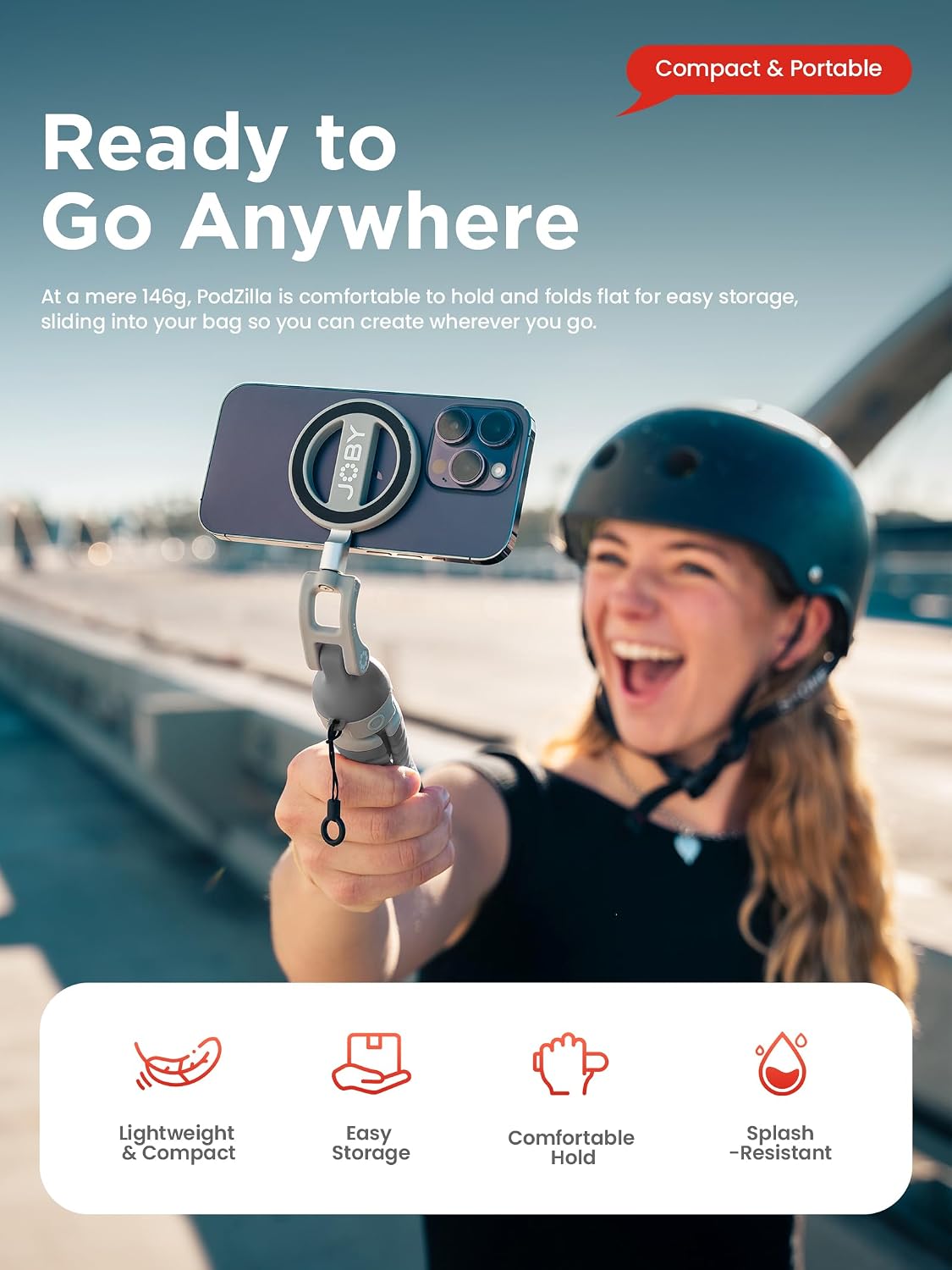 JOBY PodZilla™ SuctionTripod Magnetic Kit,Flexible Magnetic Tripod with Suction Legs, 360° Rotation & Dual-Angle Adjustment, Wrap-Anywhere Mount for iPhone Vlogging, Gym, Car, Outdoor & Travel(Grey)
