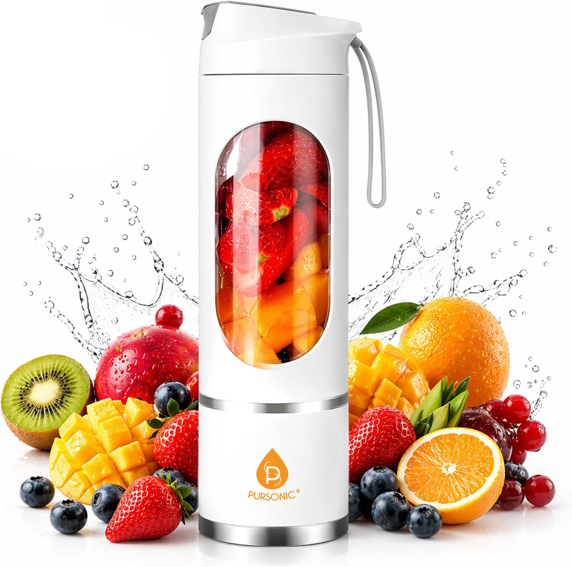 Pursonic Portable Juicer & Blender Cup – USB C Charging Mini Smoothie Blender with 50W Motor, 12-Blade Power System, 3 Speeds – Personal Juice & Smoothie Maker (15.2 oz)
