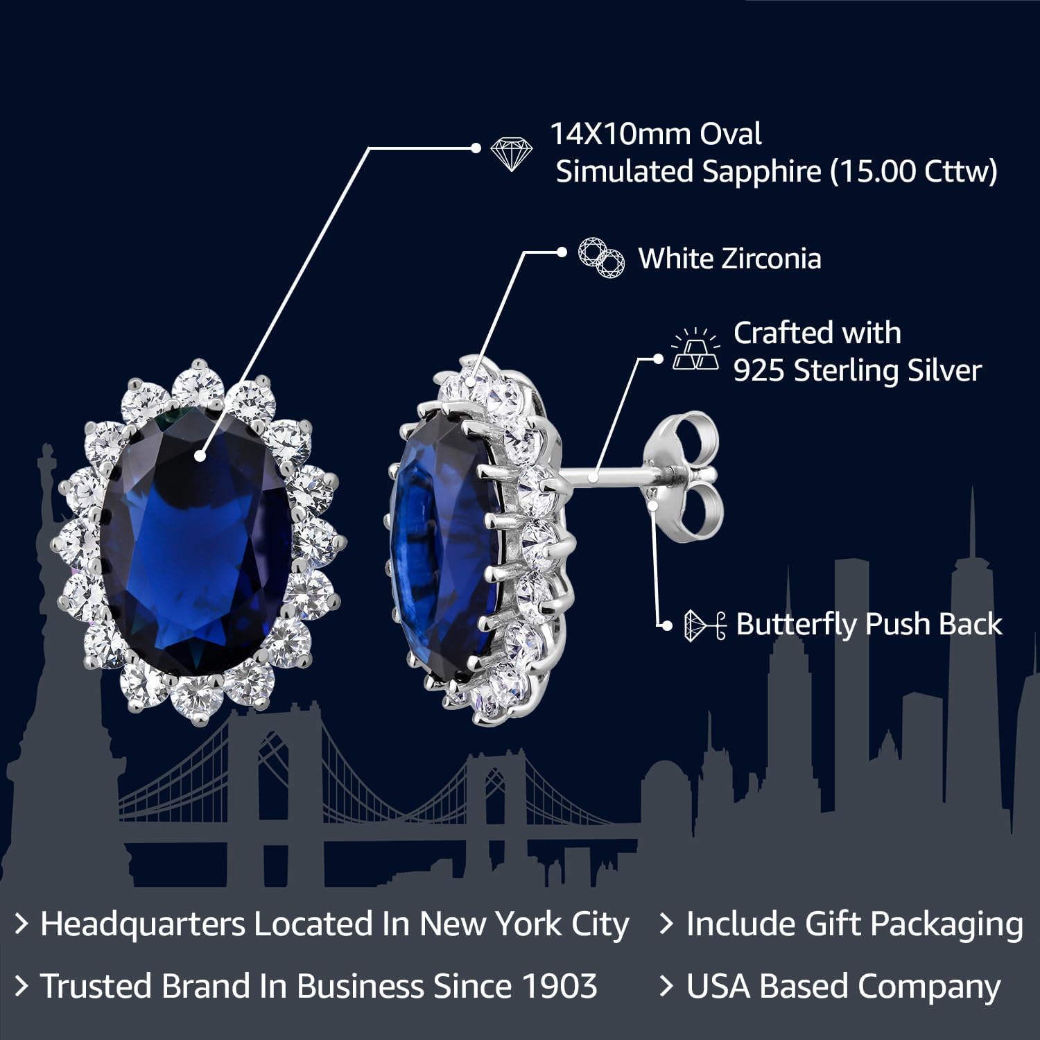 Gem Stone King 15.00 Cttw Blue Simulated Sapphire or Green Simulated Emerald or Red Created Ruby Halo Earrings For Women | 925 Sterling Silver | Oval 14X10MM