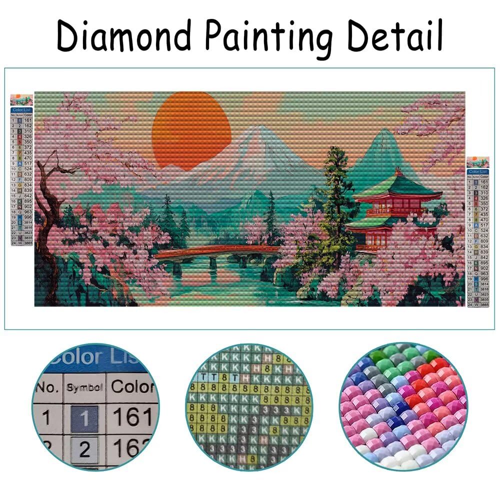 Mount Fuji Zestawy do malowania diamentowego dla dorosłych, 79 x 158 cm, sztuka diamentowa, kwiaty wiśni, malowanie według numerów, dla dzieci, z pełnymi kwadratowymi akcesoriami, sztuka kryształowa i