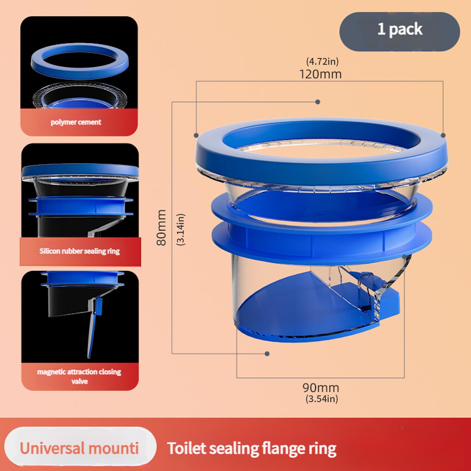 Guarnizioni flangiate per WC senza cera Tecnologia di tenuta a 3 strati Design esteso Servizi igienici Flange Guarnizioni per scarico Guarnizione flangia generale WC