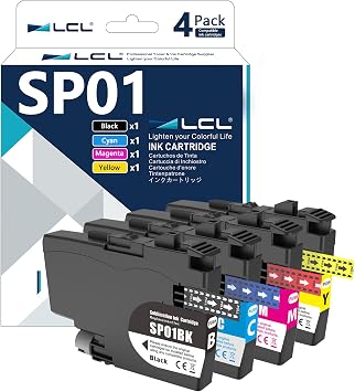 LCL SP01 SP-1 Sublimation Ink Cartridges (4-Pack KCMY) SP01BKS SP01CS SP01MS SP01YS High Capacity Replacement for Brother SP1 SP-1 SP01 Sublimation Printer