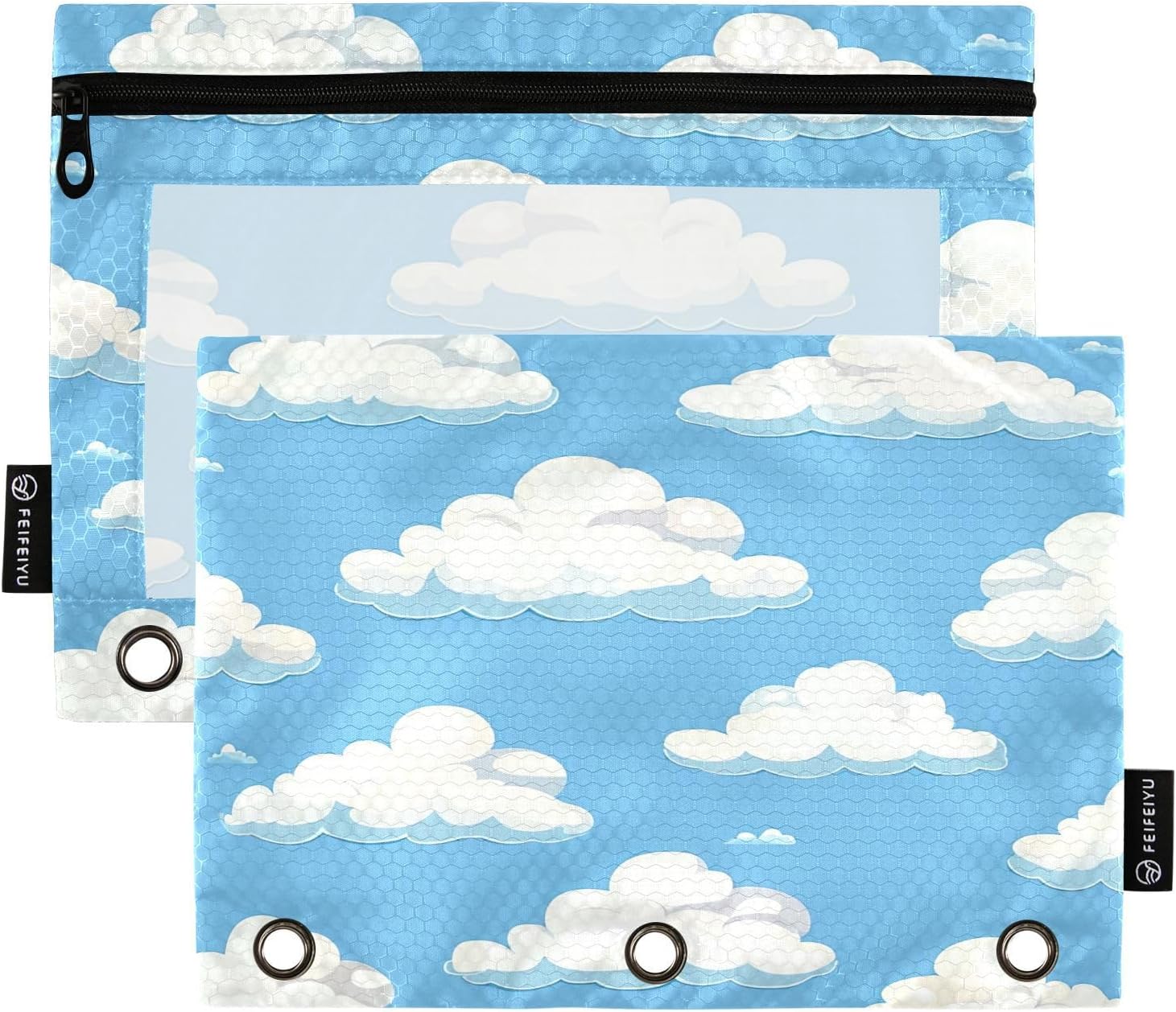 Cartoon Cloud Pencil Pouch for 3 Ring Binder,2 Packs with Clear Window Pencil Bags with Zipper Pencil Box Pencil Case or School Office Writing Utensils