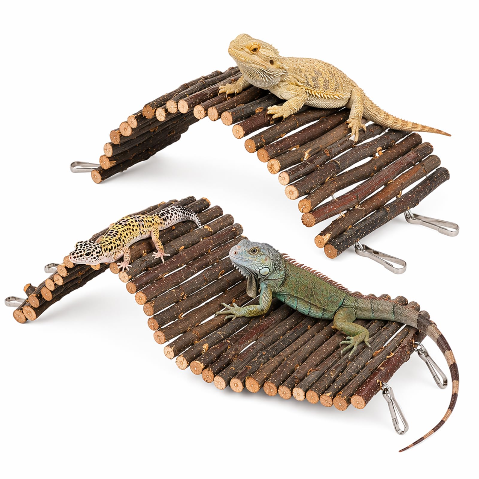 2Pcs Bearded Dragon Accessories, Bendable Ladder for Reptile Enclosures, Modular Climbing Structures with Textured Surface, Apple Wood Branches, Modular Climbing Structures for Enclosures