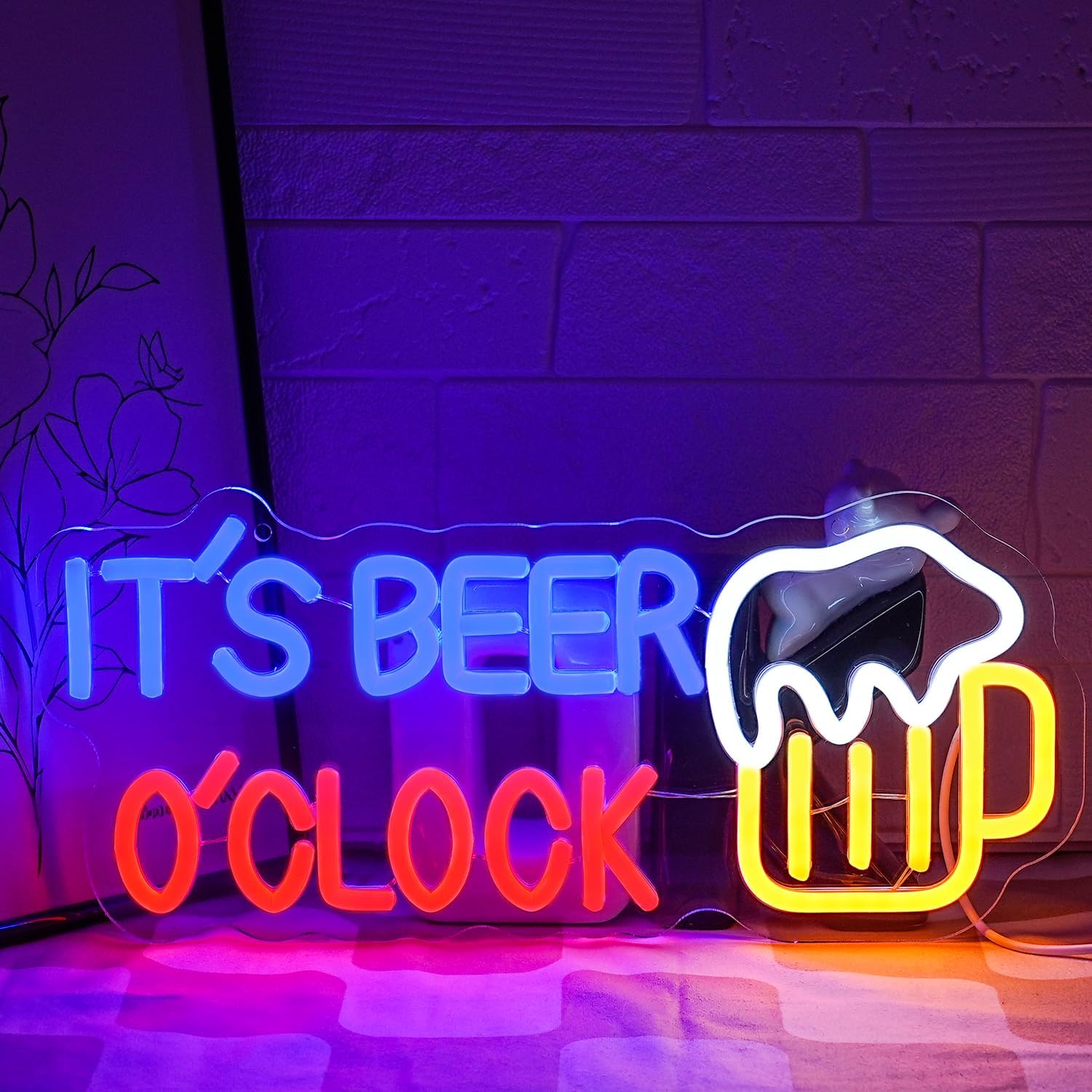 It's Beer O'Clock Neon Sign for Wall Decor Beer Neon light Dimmable USB Beer LED Sign Neon Beer Signs for Man Cave Garage Patio Home BAR Pub Nightclub Restaurant Decor