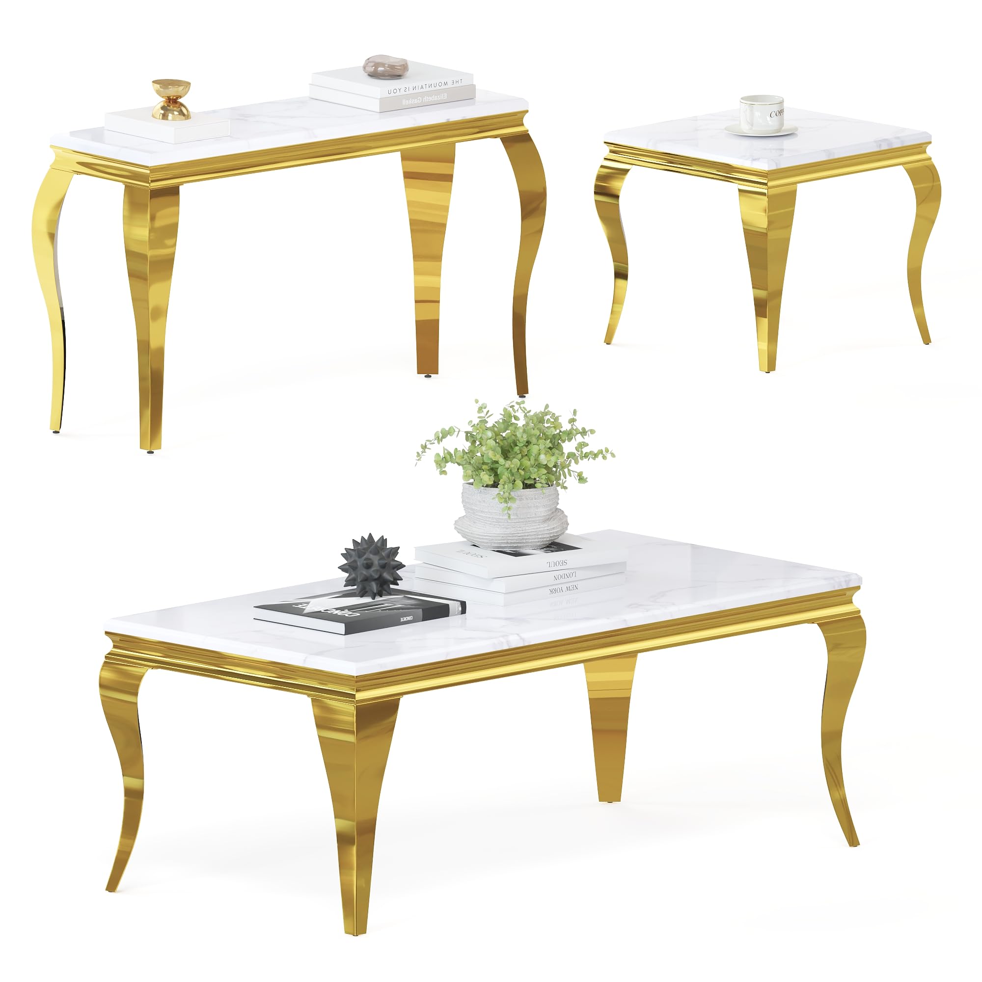 jajaplus 3Piece Living Room Table Set, Luxury Coffee Table