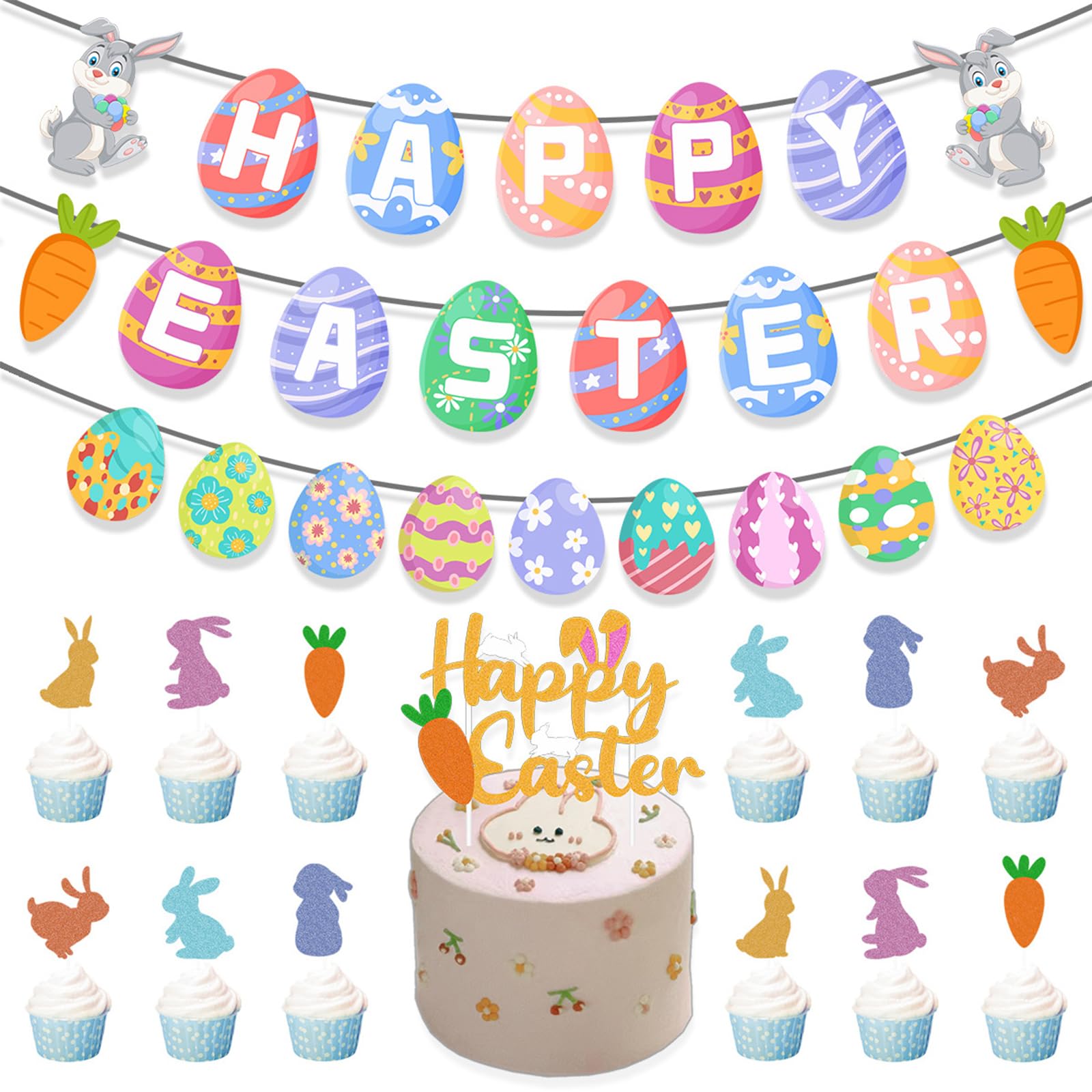 JSTHHTT Easter Banner Decorations, Premium Reusable Decorations, Happy Easter Banner Hanging Decorations, For Party Garden Supplies