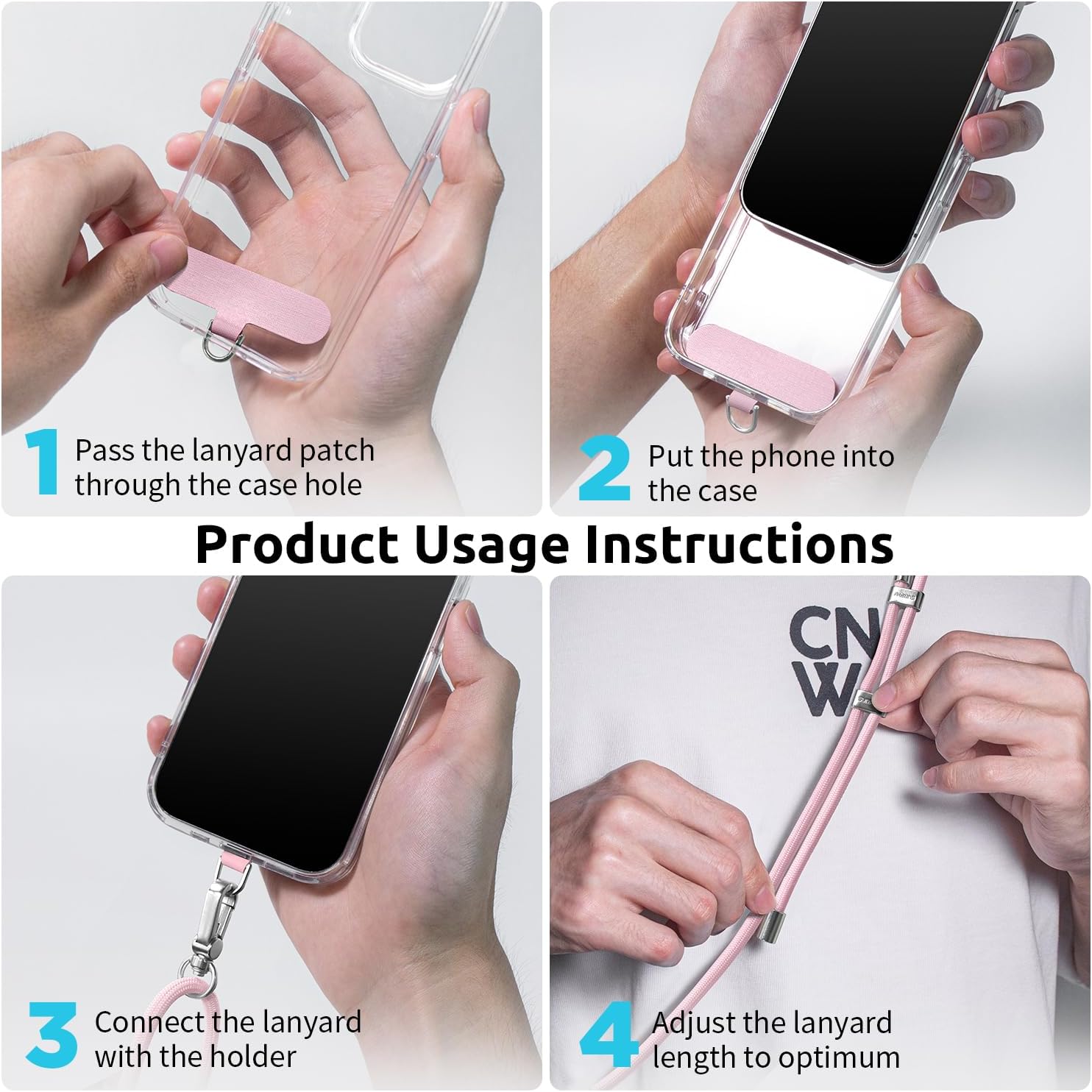 SURPHY Phone Lanyard for Cellphone Case, Phone Strap Crossbody with 2 Pack Tether Tab, Premium Metal Buckles, Cellphone Lanyard Crossbody for Women and Men, Pink & Purple - Image 6