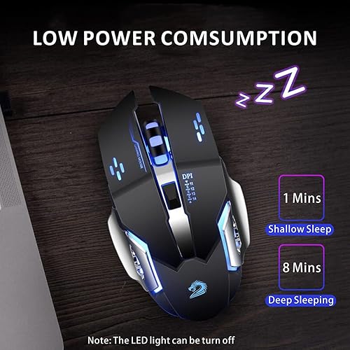 Miniatura 3 de Uciefy Q85 Rechargeable Wireless Gaming Mouse, 2.4G LED Optical Silent Wireless Computer Mouse with 4 LED Light, 3 Adjustable DPI, Ergonomic Design,