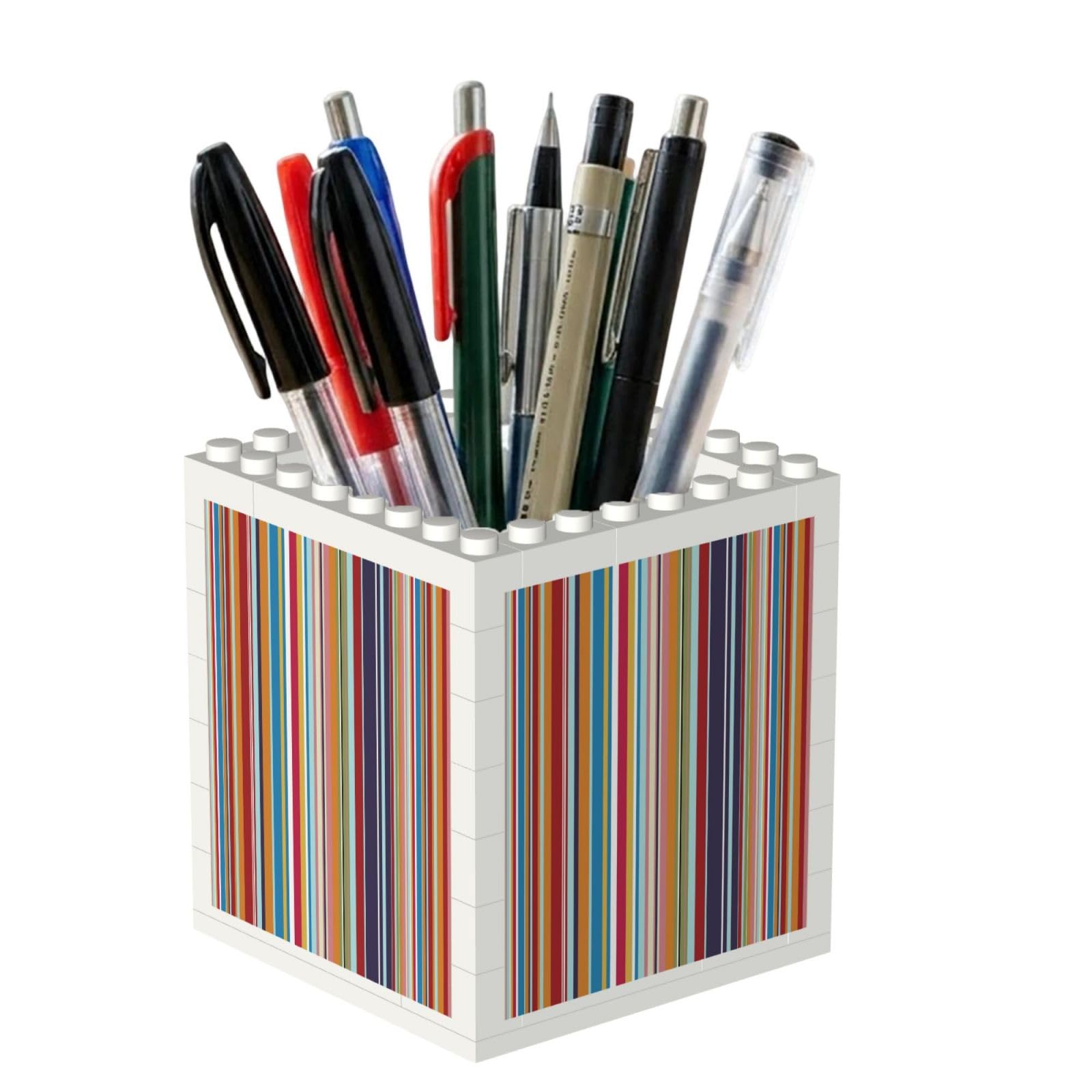 Poadnly Multi Coloured Stripes, Pen Pot Pencil Holder for Office Home School, Compact Desk Organiser for Office Stationery