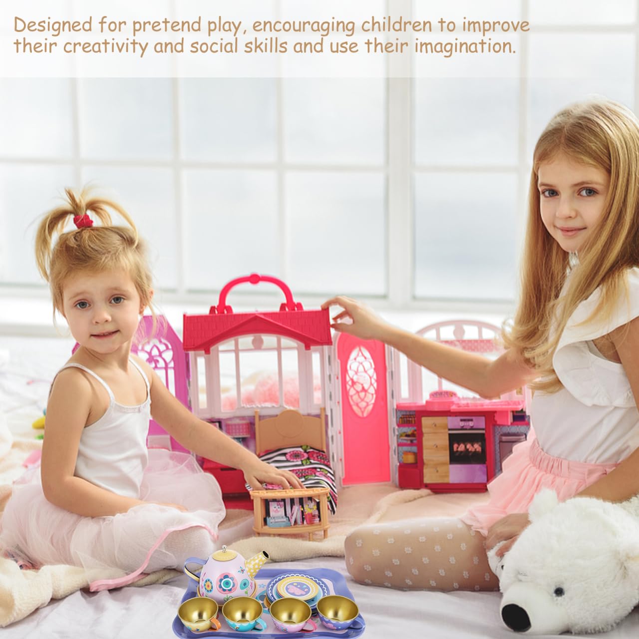 Toyvian Pretend Tin Teapot Set for Garden Play Simulation Tea Set including Bright Colors Cognitive Development Plaything for Boys - Image 4