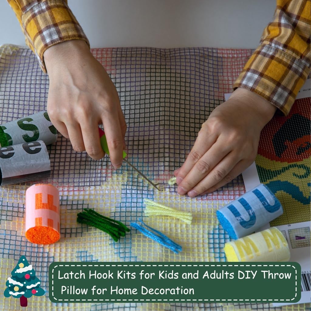 DL-YTG DIY Latch Hook Kits for Art Craft Throw Pillow Pattern Paint Cross Stitch Set ：Halloween Pumpkin A-16X16 Inch