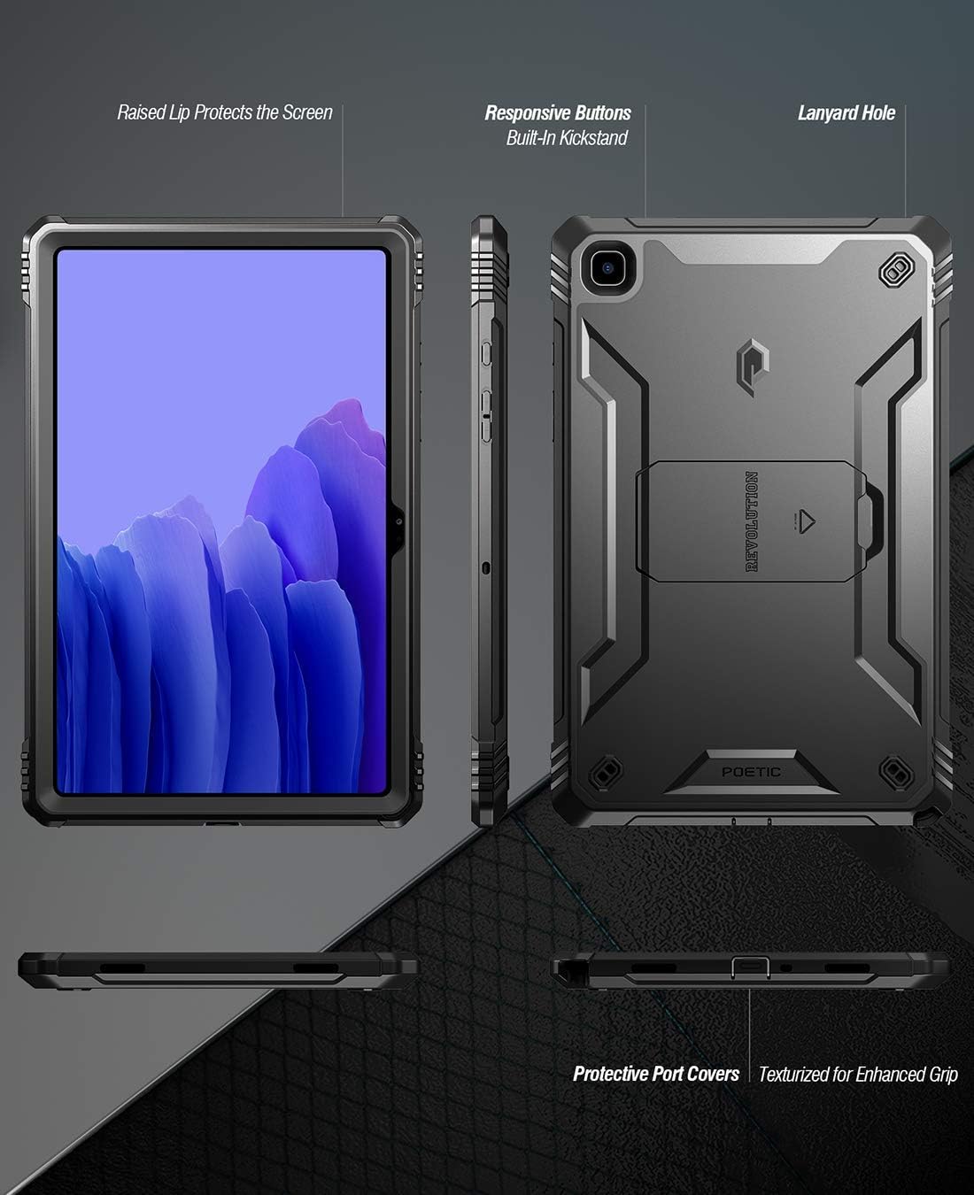 Poetic Revolution Series Designed for Samsung Galaxy Tab A7 Case, 10.4 inch (2020 Release), Full-Body Rugged Shockproof Protective Cover with Kickstand and Built-in-Screen Protector, Black