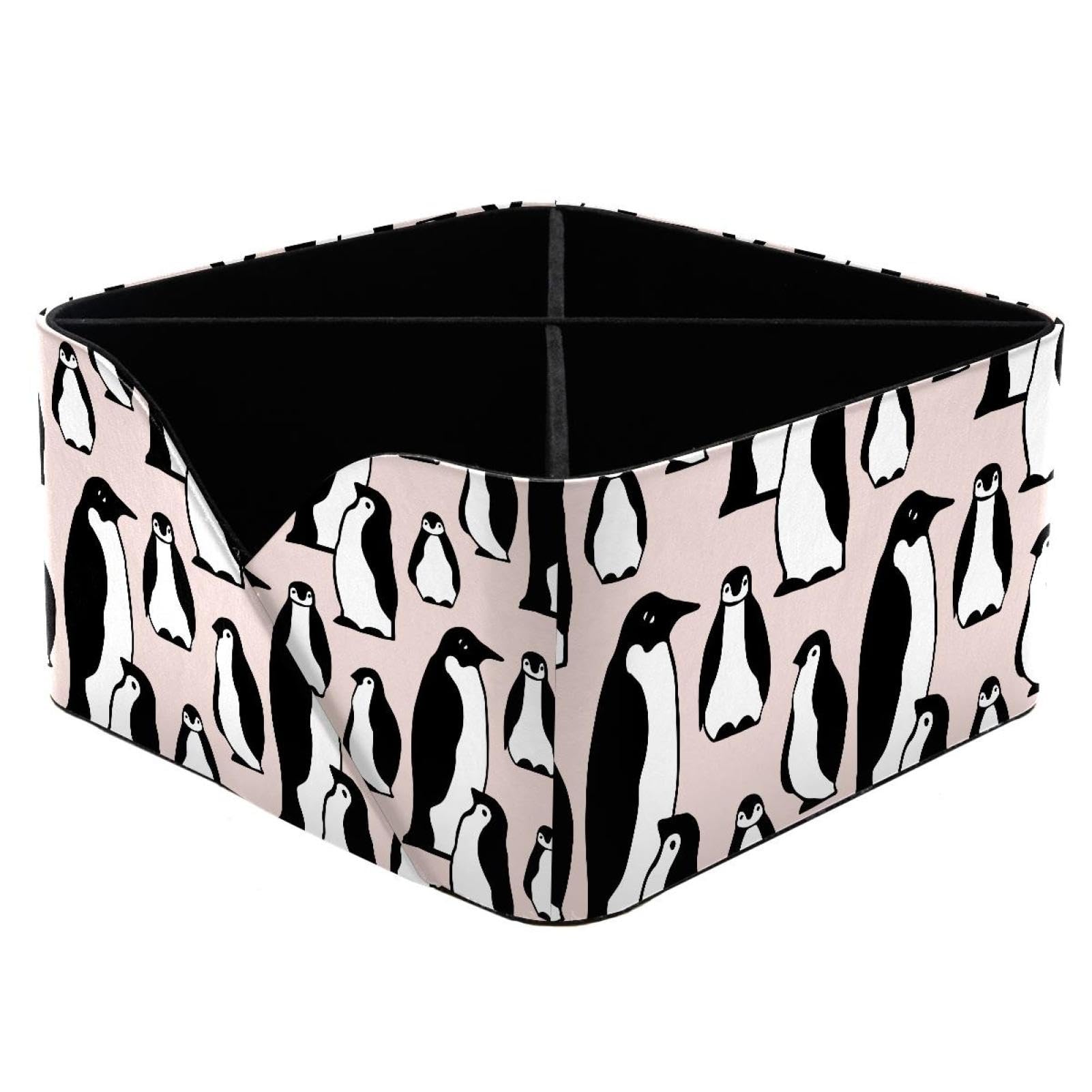 KengjuTesu Penguins Pattern Desktop Organizer Pen Holder, Rectangular Pencil Cup for Office, Study and Makeup Stations