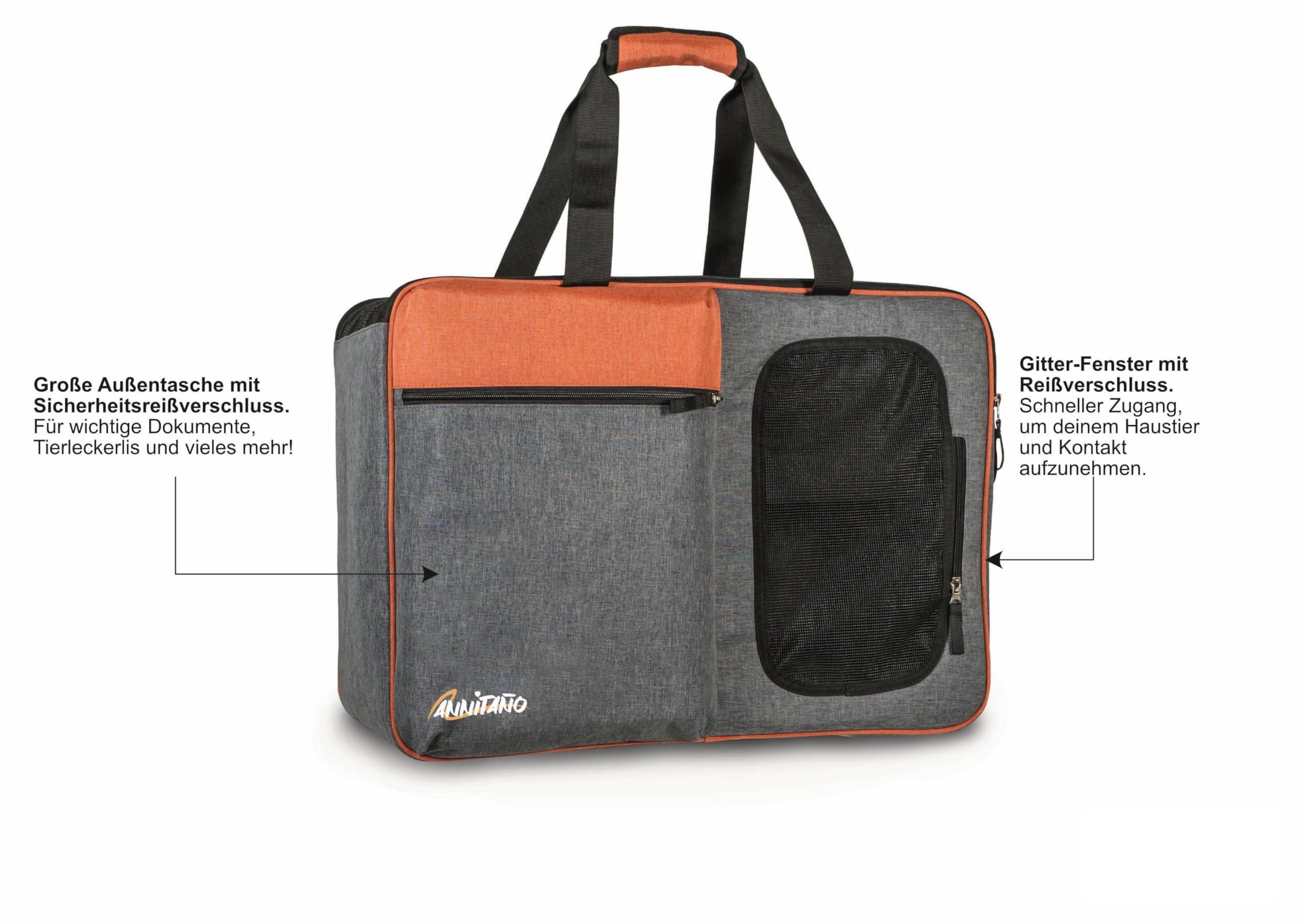 Annitaño Premium Hundeflugtasche 55x40x23 cm EUWI | Hundetasche Flugzeug & Reise wasserabweisend & belastbar bis 12 kg | stabile Hundetransporttasche mit Rucksackfunktion &Trolley-Befestigung