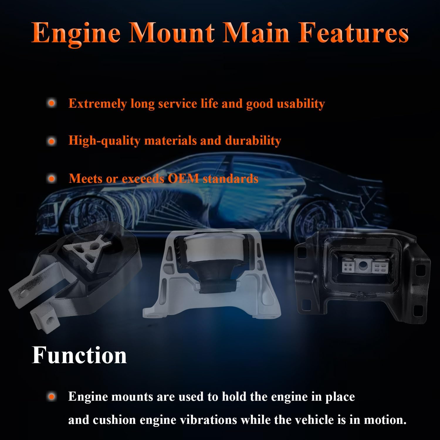 3PCS Engine Motor & Trans Mount Set Fit for 2013-2017 Escape 2.0L & 2013-2019 Escape 2.5L & 2019-2023 Transit Connect 2.0L & 2014-2022 Transit Connect 2.5L Auto Motor Mount Replace# A5520 A5612 A5631