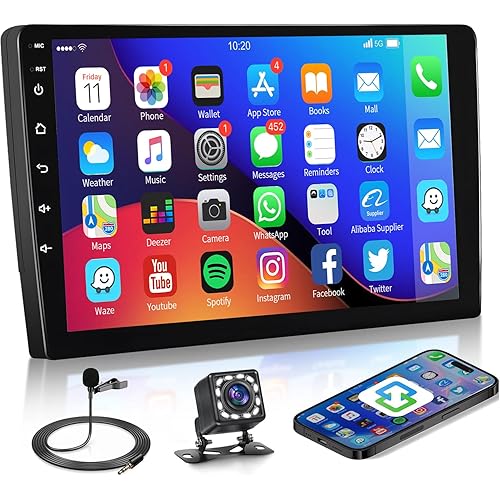 Hodozzy 10.1" Android Car Stereo Double Din Touch Screen Radio with Mirror Link, GPS, Bluetooth, WiFi, EQ, FM/RDS Radio, Split Screen, Reverse Camera Input & SWC，Car Audio Receivers