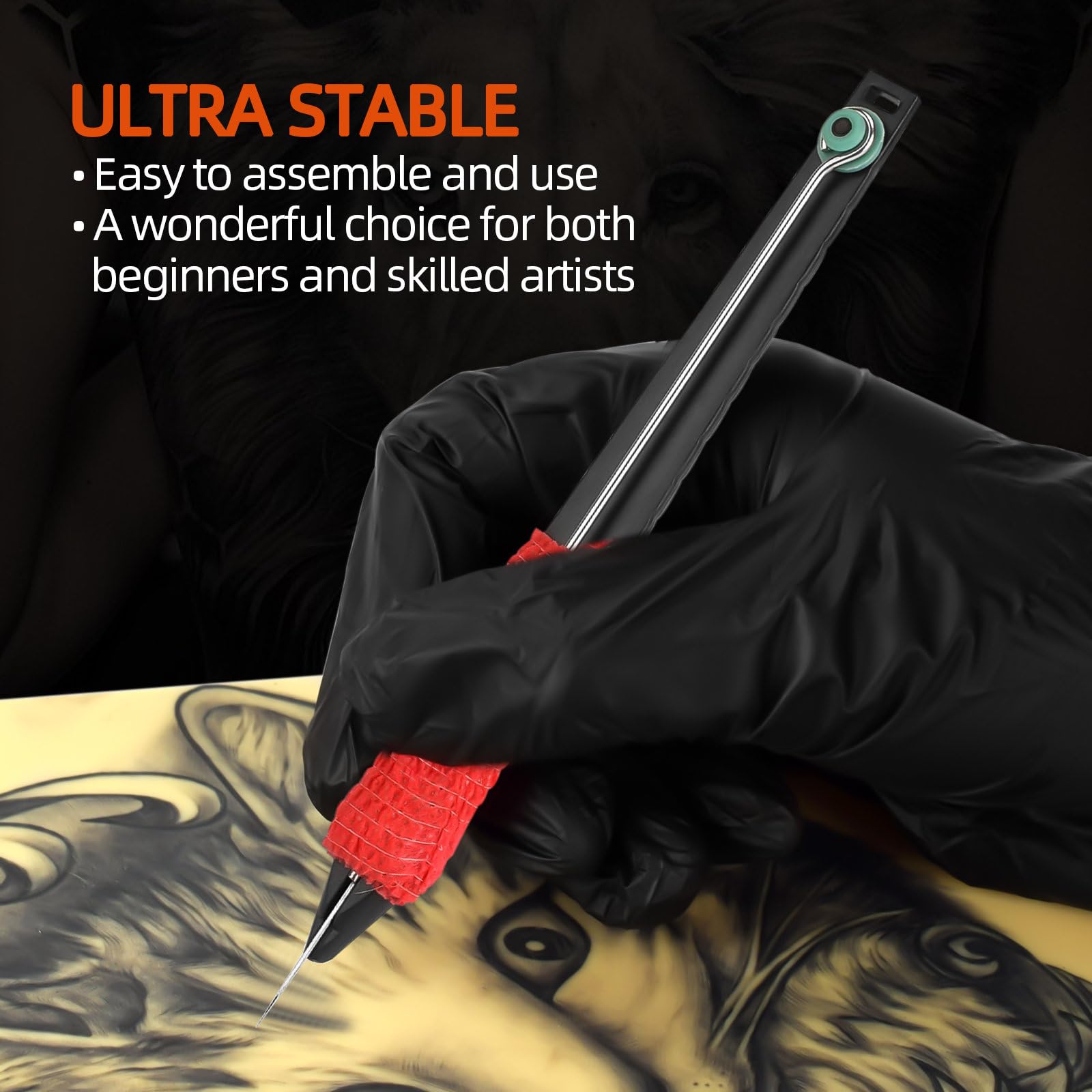 ATOMUS Kit de bolígrafo manual de tatuaje con tintas de tatuaje, agujas, piel de práctica, vasos de tinta y papeles de transferencia (KIT 2)