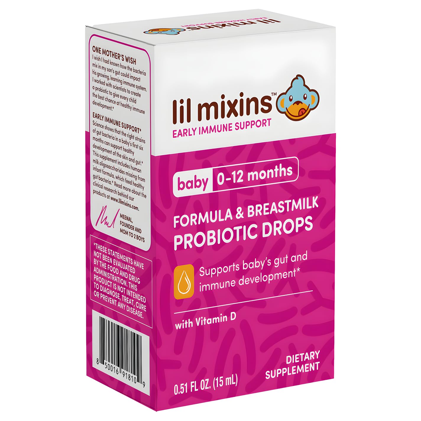 Lil Mixins Feeding Probiotic Drops for Baby | for Immune Support, Digestive & Gut Health | Lactobacillus Rhamnosus HN001 & B Infantis | 15mL, 1 Month Supply