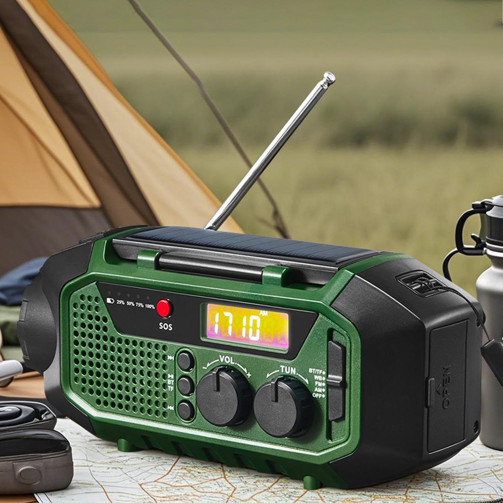 Radio Solar con Carga Solar Radio Meteorológico De Emergencia con Manivela | Altavoz Inalámbrico Para Camping, Senderismo, Viajes Y Hogar Para Jóvenes Y Personas Mayores
