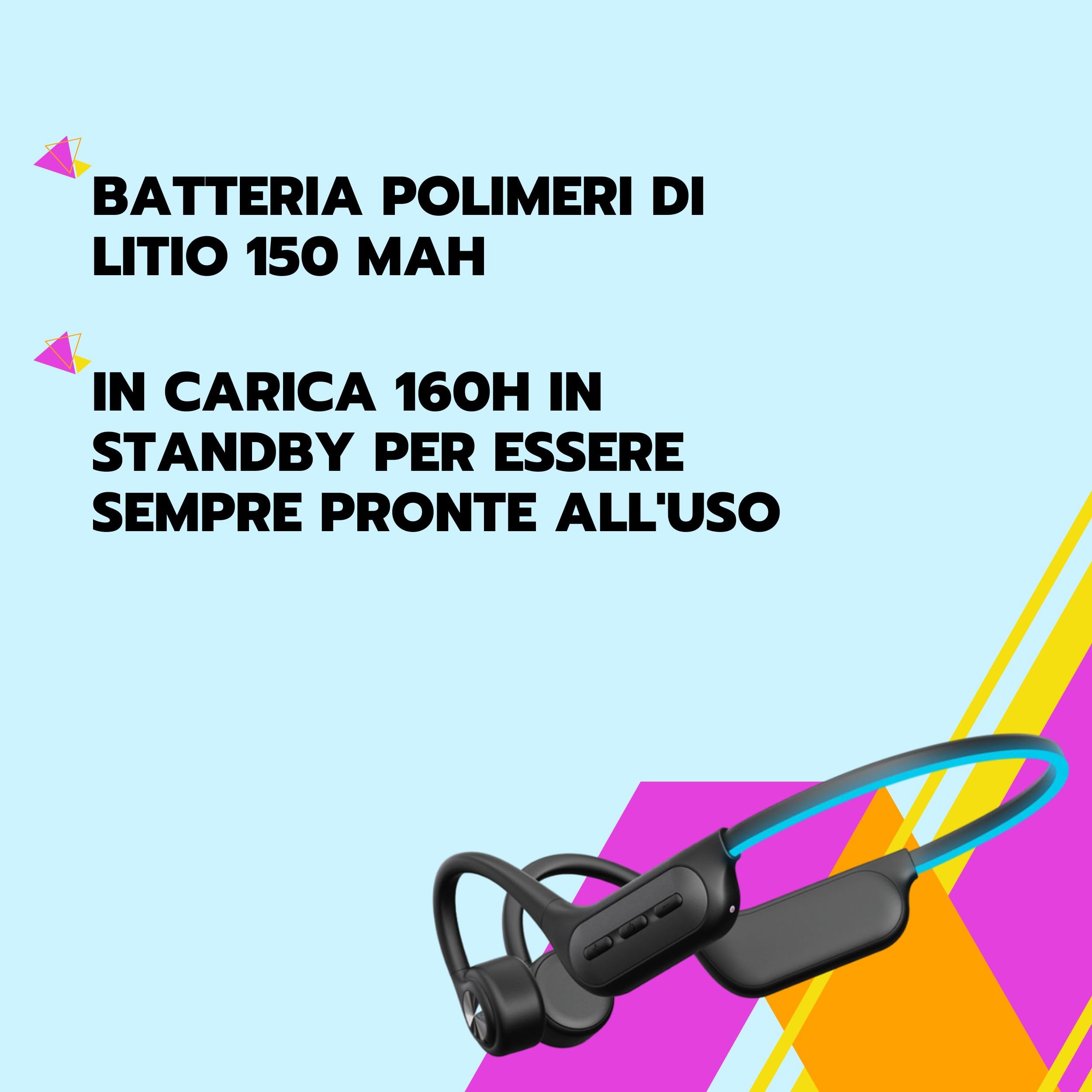 SAIET - Cuffie Conduzione Ossea Bluetooth - Auricolari Running e Piscina Waterproof - 6h di Ascolto Musica - Impermeabili con Fascia Luminosa - Nero
