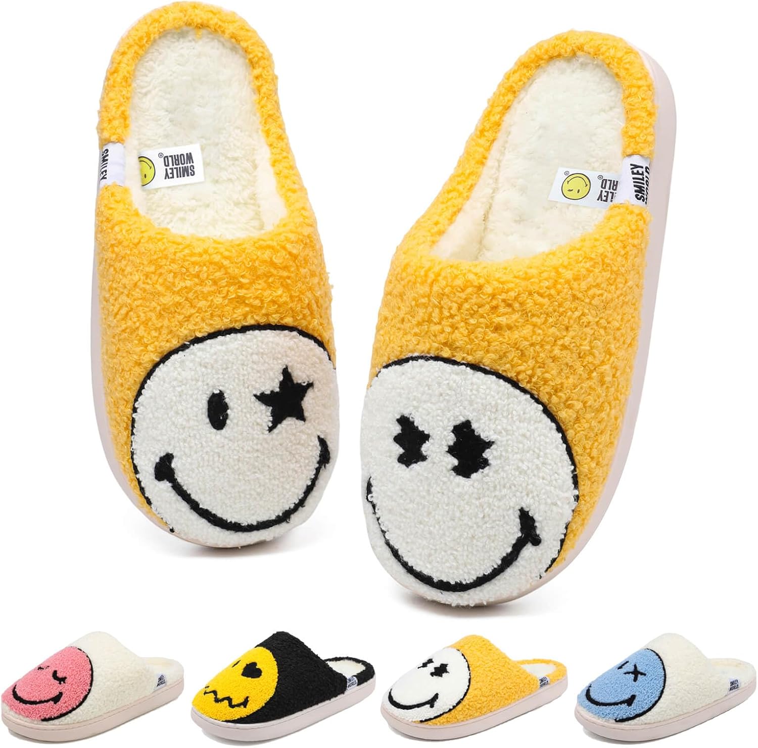 Cute Smiley Face Slippers for Kids Boys Girls Winter Warm Fluffy House Shoes Kids' Fuzzy Slippers with Memory Foam Non-Slip Indoor Outdoor Slip On Funny Unisex Toddler Footwear