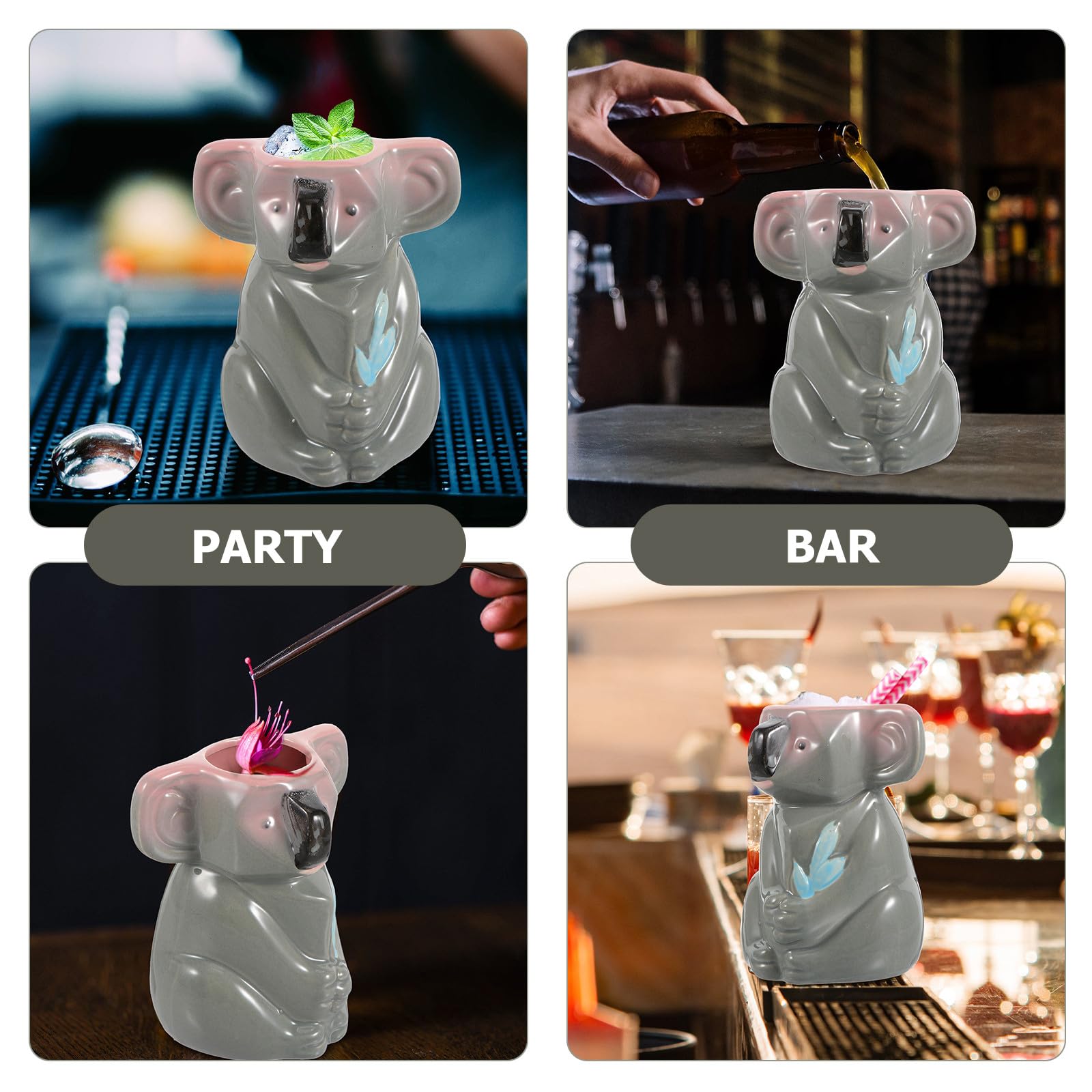 TOYANDONA Tazza in Ceramica Koala Forma Tiki per Bar Bicchiere da Cocktail e Acqua Design Elegante e Dimensione Comoda Adatta per Birra Vino e Bevande Miste Regalo Originale per Famiglia e