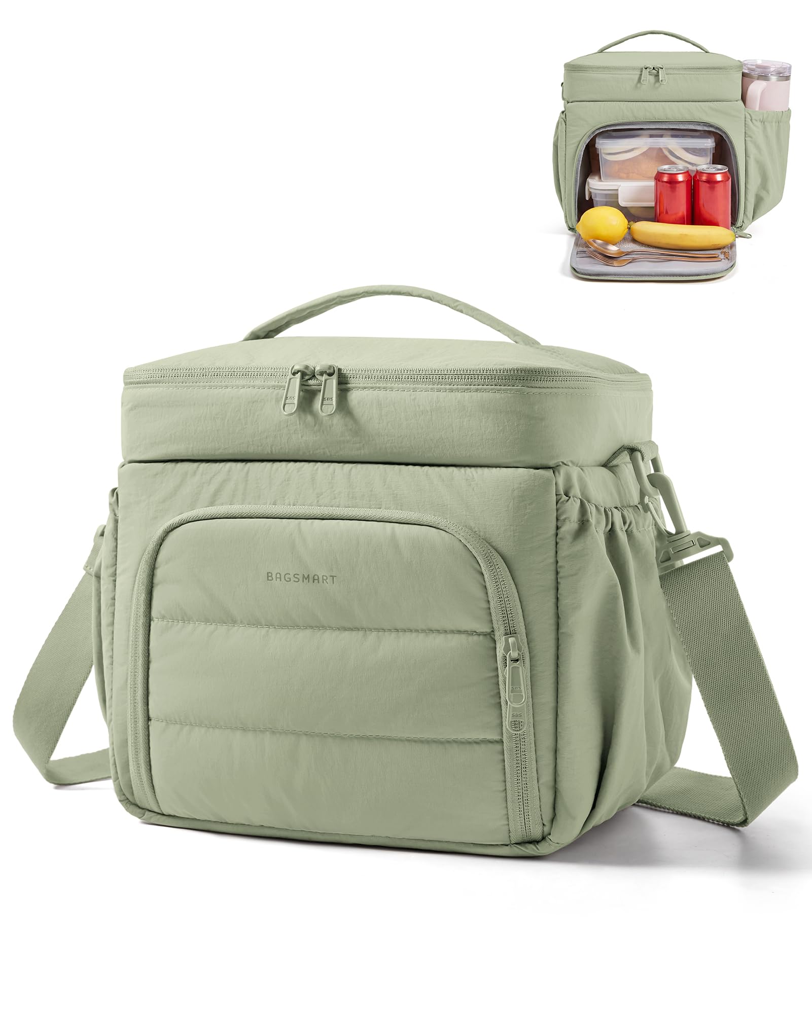 bagsmart Puffy Insulated Double Deck Lunch Bag 14L,Fits 40 oz Bottle