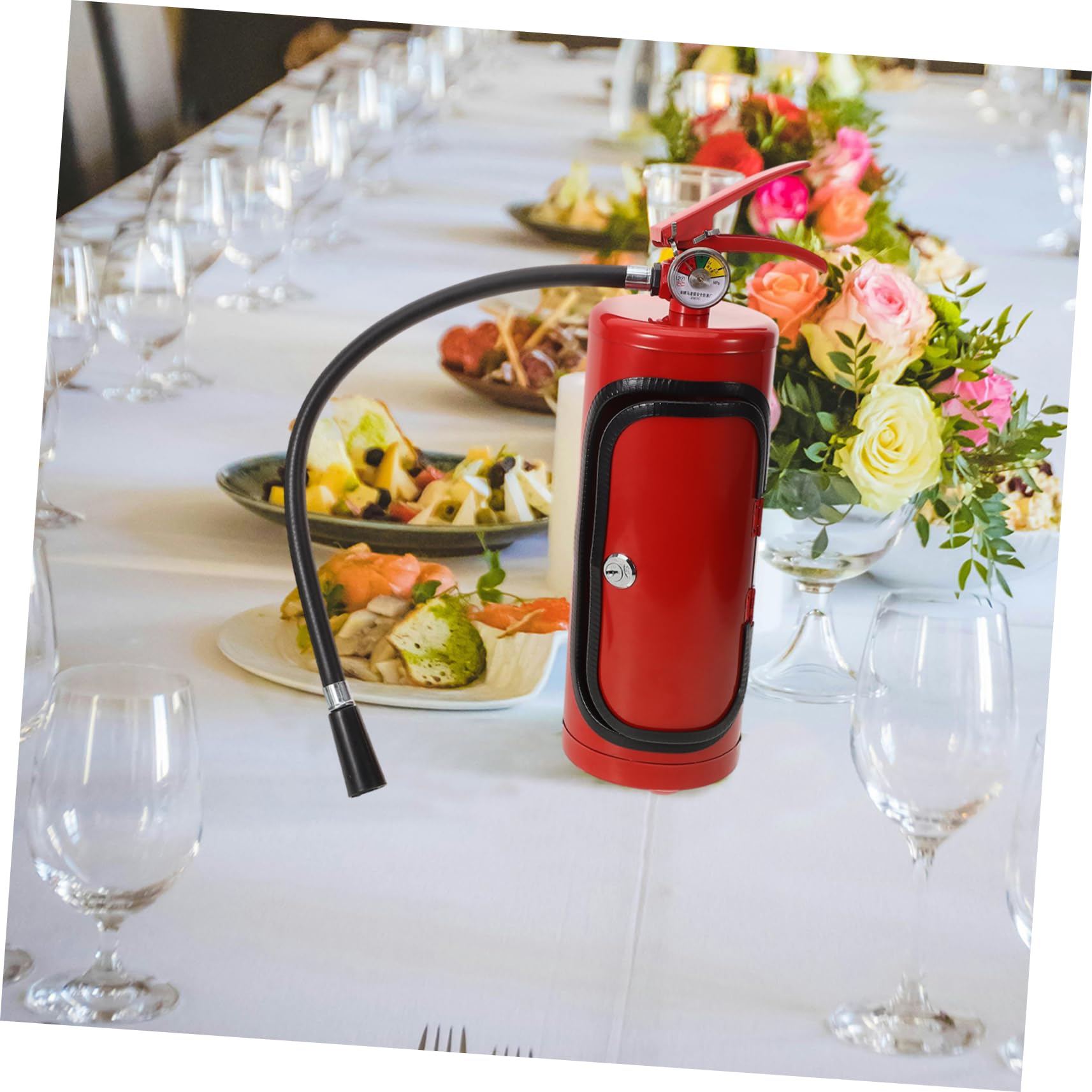 Cabilock Soporte para Botellas de Vino Resistente al Desgaste Forma de Extintor Rojo, Material de Hierro y Plástico Adecuado para Almacenar Brandy y Whisky en Cumpleaños