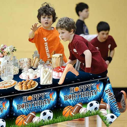 Miniatura 5 de 3 manteles con temática deportiva, suministros para fiestas de cumpleaños deportivas, baloncesto, fútbol, fútbol, plástico, manteles desechables