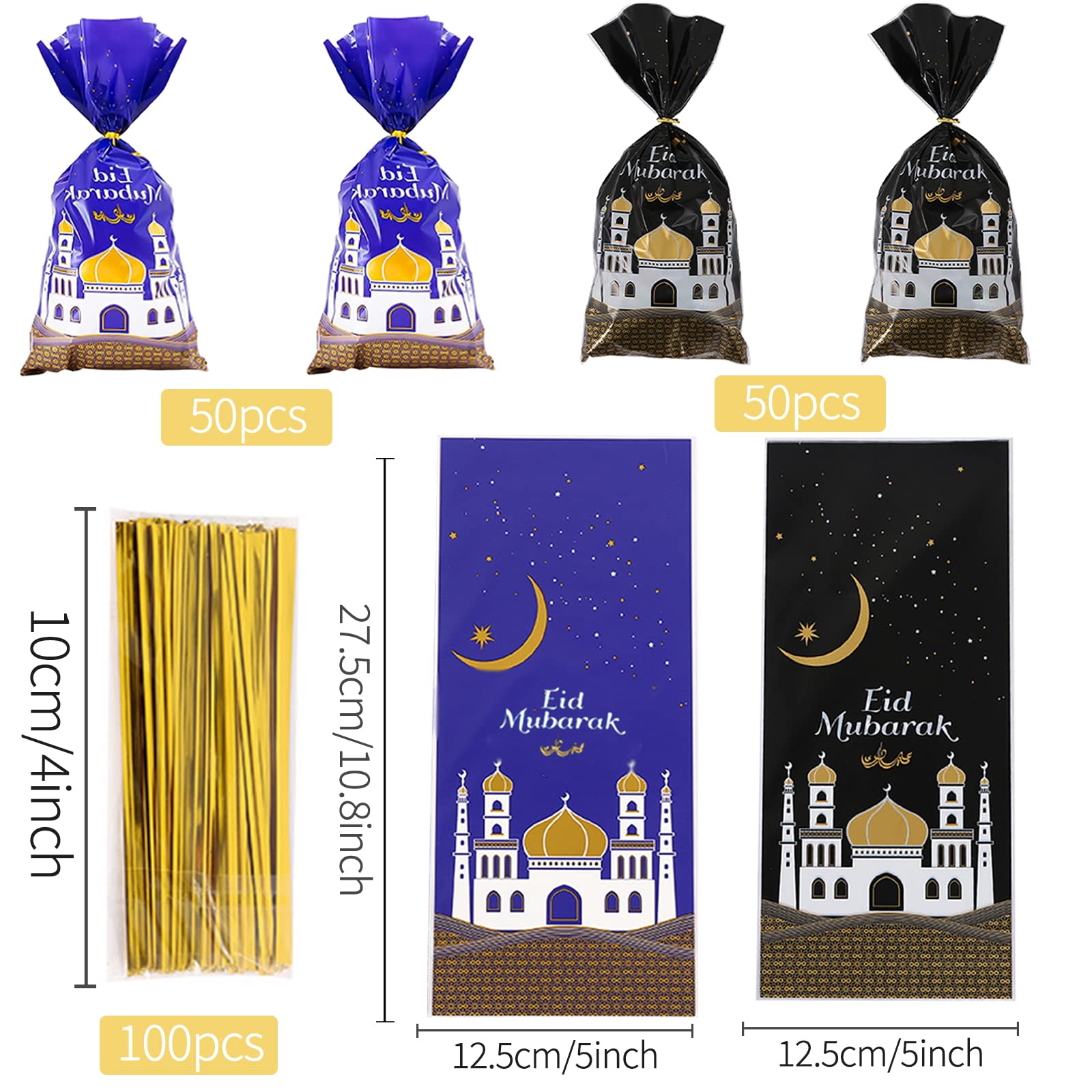 100 Sacchetti Regalo CaiTang Per Eid Mubarak, Con Decorazioni Luna E Stelle, Dimensioni 9x13x6 Cm, Per Caramelle E Dolciumi