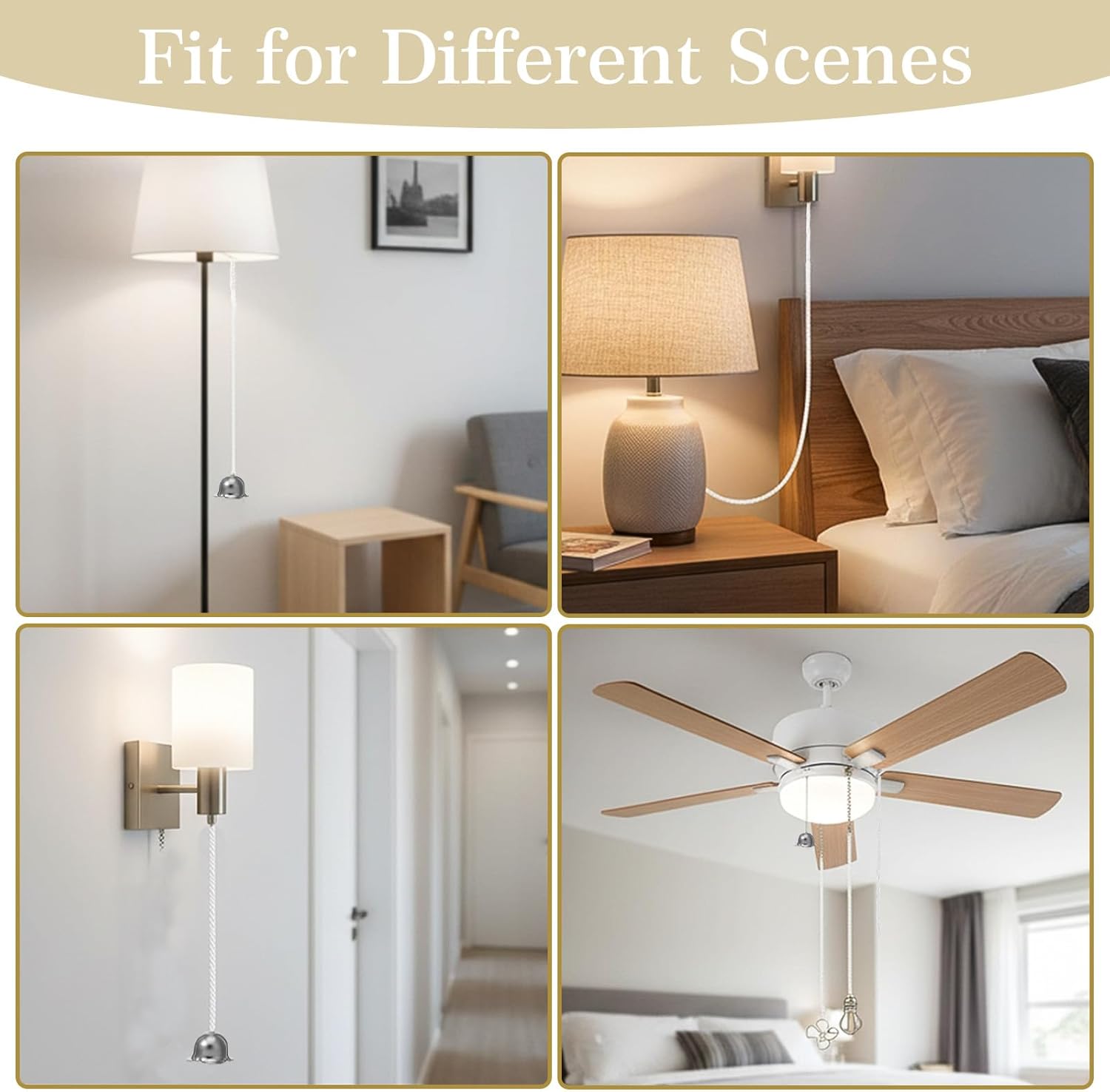 10Pcs Pull Cord for Ceiling Switch, Ceiling Fan Pull Cord Extender, Lights Pulls Chain Extension with Connector for Ceilings Switch, Fan & Light Fixture Light Bulb - Image 4