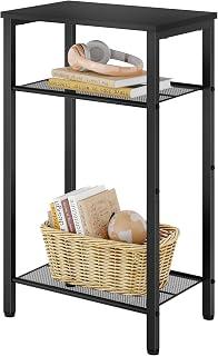 Hoctieon 3-Tier Black End Table with Storage - Tall Side Nightstand for Small Spaces, Living Room, Bedroom, Easy Assembly