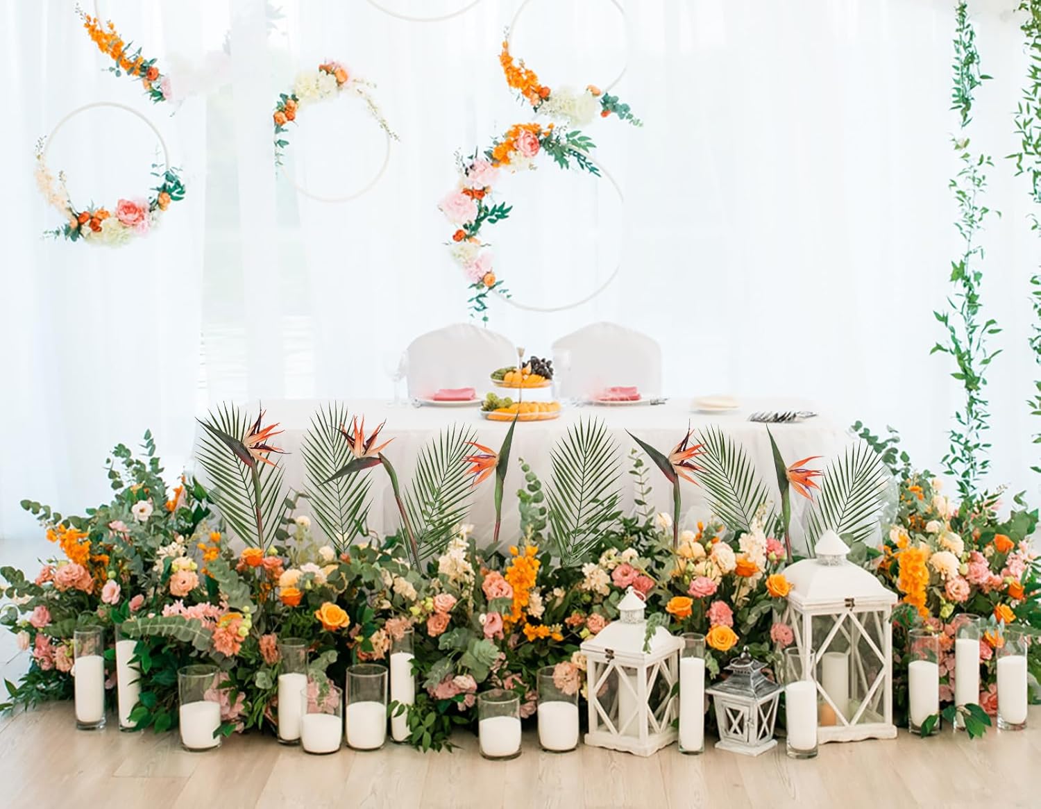 Bird of Paradise Artificial Plant Combo Palm Leaves,Faux Bird of Paradise Plant with Artificial Palm Leaves for Wedding Garden Office Home Indoor and Outdoor Decor(Orange) - Image 7