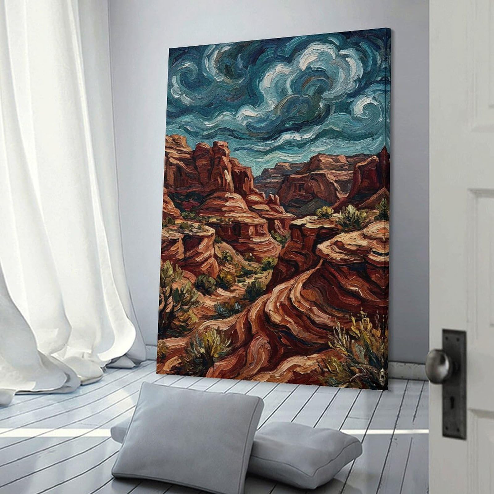 Junmoney Dramatic Canyon Landscape Painting Wall Decor Canvas Print, 20x30inch(50x75cm), for Home Lounge, Bedroom Or Reading Nook, Decorative Artwork for Empty Walls