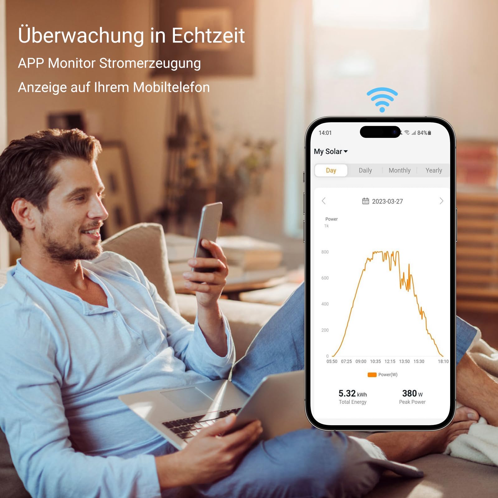 Balkonkraftwerk Wechselrichter 800W，PV Wechselrichter IP65 Wasserdicht，Wechselrichter Solar mit WLAN APP，Wechselrichter Balkonkraftwerk für 2 Solarmodule