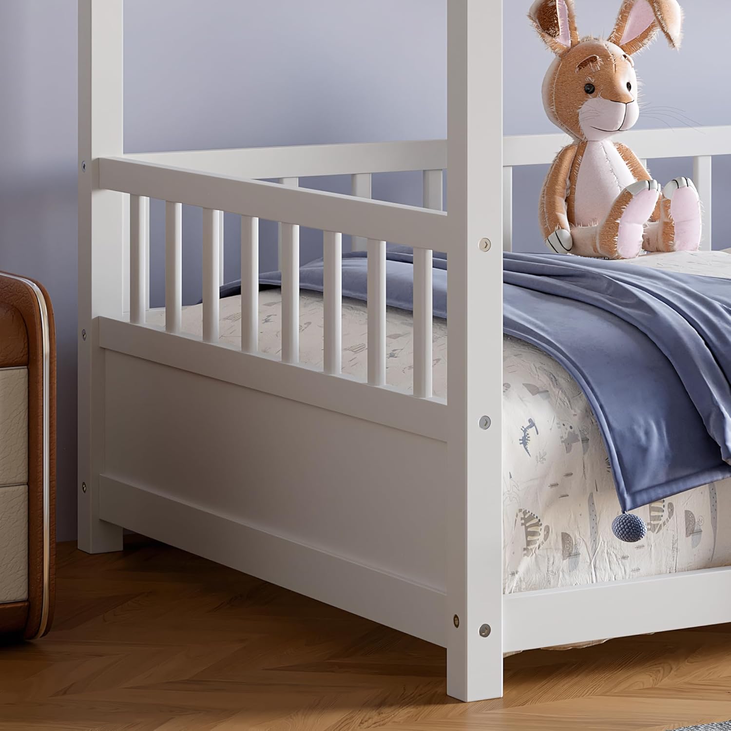 Bellemave Montessori Bed Twin Size, Twin Floor Bed with Fence, House Floor Beds for Kids, Girls, Boys, Easy Assemble Montessori Beds, White