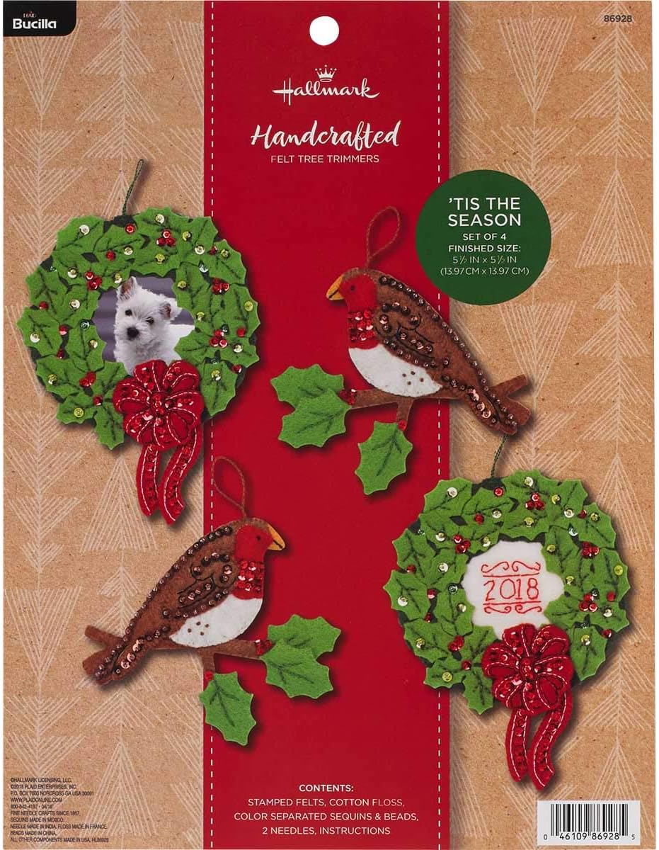 Bucilla 86928 Hallmark Felt Ornament Kit, 5"x7", Tis The Season