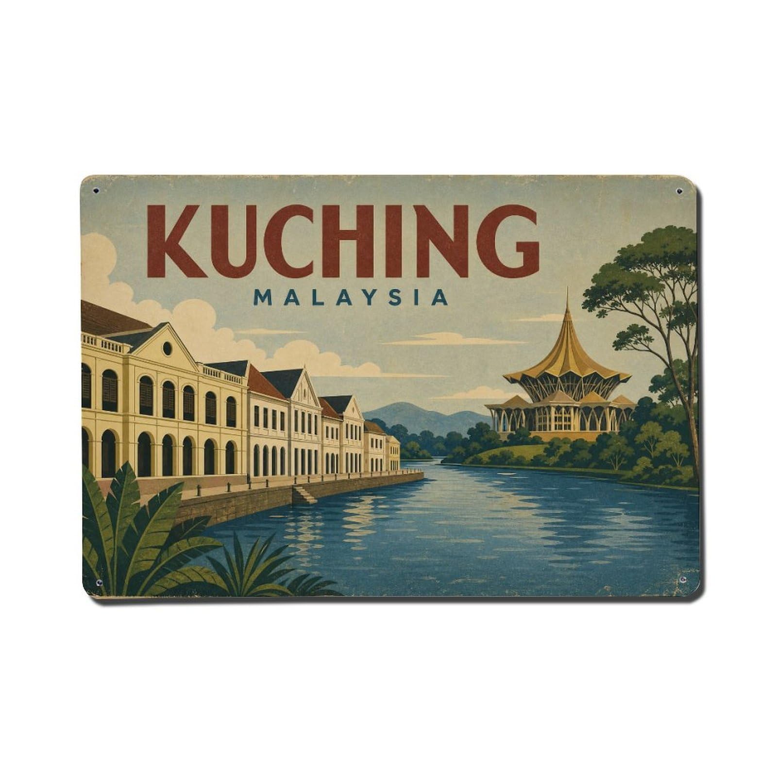 Fqcyn Style Metal Tin Sign Vintage Travel Malaysia Kuching