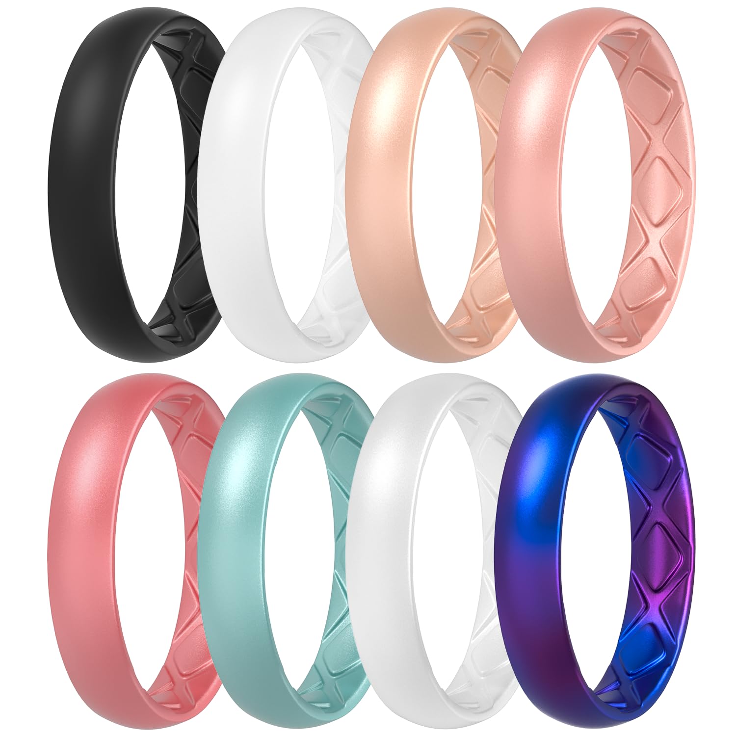 Women's Silicone Band Rings, 5.5mm x 2mm Workout Flexible Hypoallergenic Rubber Band Trendy Jewelry Sets For Gym