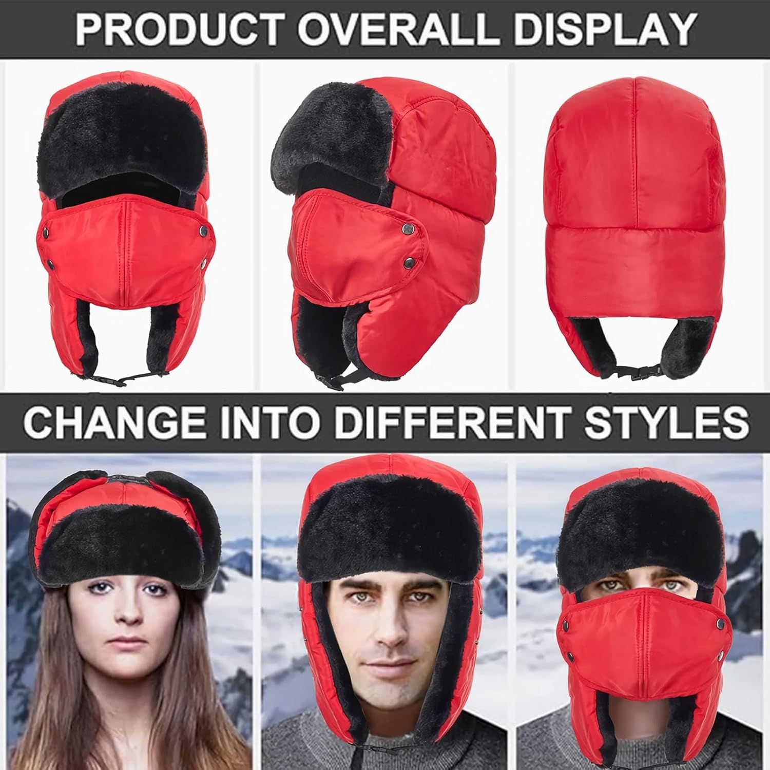 Aviator Warm Russian Trooper Ski Snow Cap, Winter Comfort Trapper Hunting Hat, Hat Cold Weather
