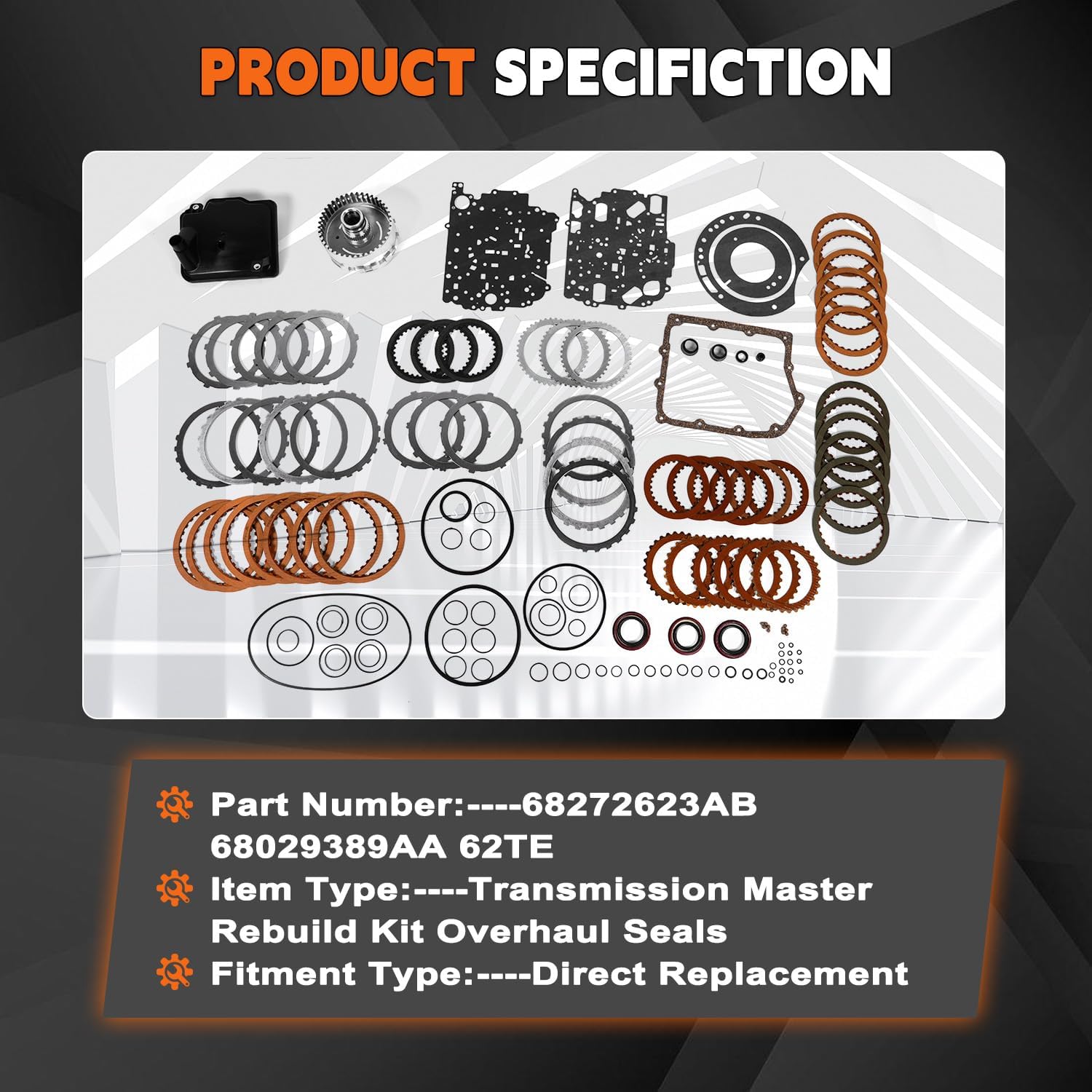 PANGOLIN 62TE Transmission Master Rebuild Kit fits for Chry-sler 200 Pacifica Sebring Town & Country Dodge Avenger Grand Caravan 2008-UP, Replace 68272623AB