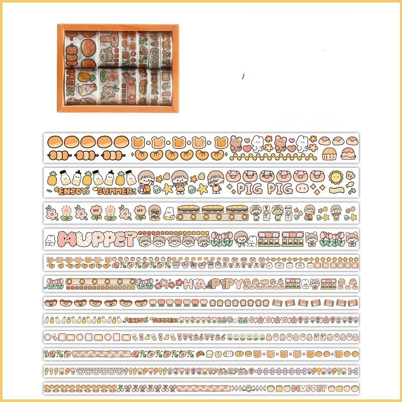 Miniatura 8 de 12 rollos de cinta kawaii de arte washi, suministros de oficina para la escuela, estética, juego de cinta adhesiva decorativa de dibujos animados,