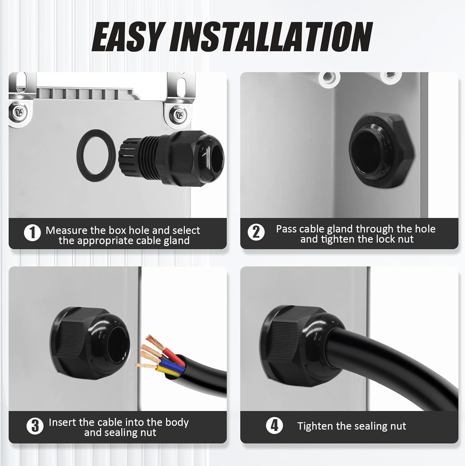 12 Pcs 3/4" NPT Nylon Cable Glands, Grey Strain Relief Cable Cord Connector IP68 Waterproof Junction Box Wire Protectors Adjustable for 13-18mm Cable Diameter