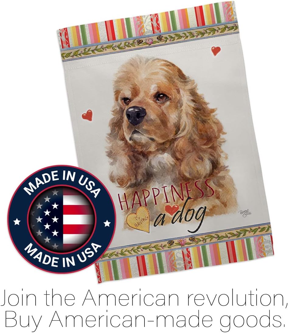 Breeze Decor Cocker Spaniel Happiness Garden Flag Set with Stand Dog Puppy Spoiled Paw Canine Fur Pet Nature Farm Animal Creature House Banner Small Yard Gift Double-Sided, Made in USA