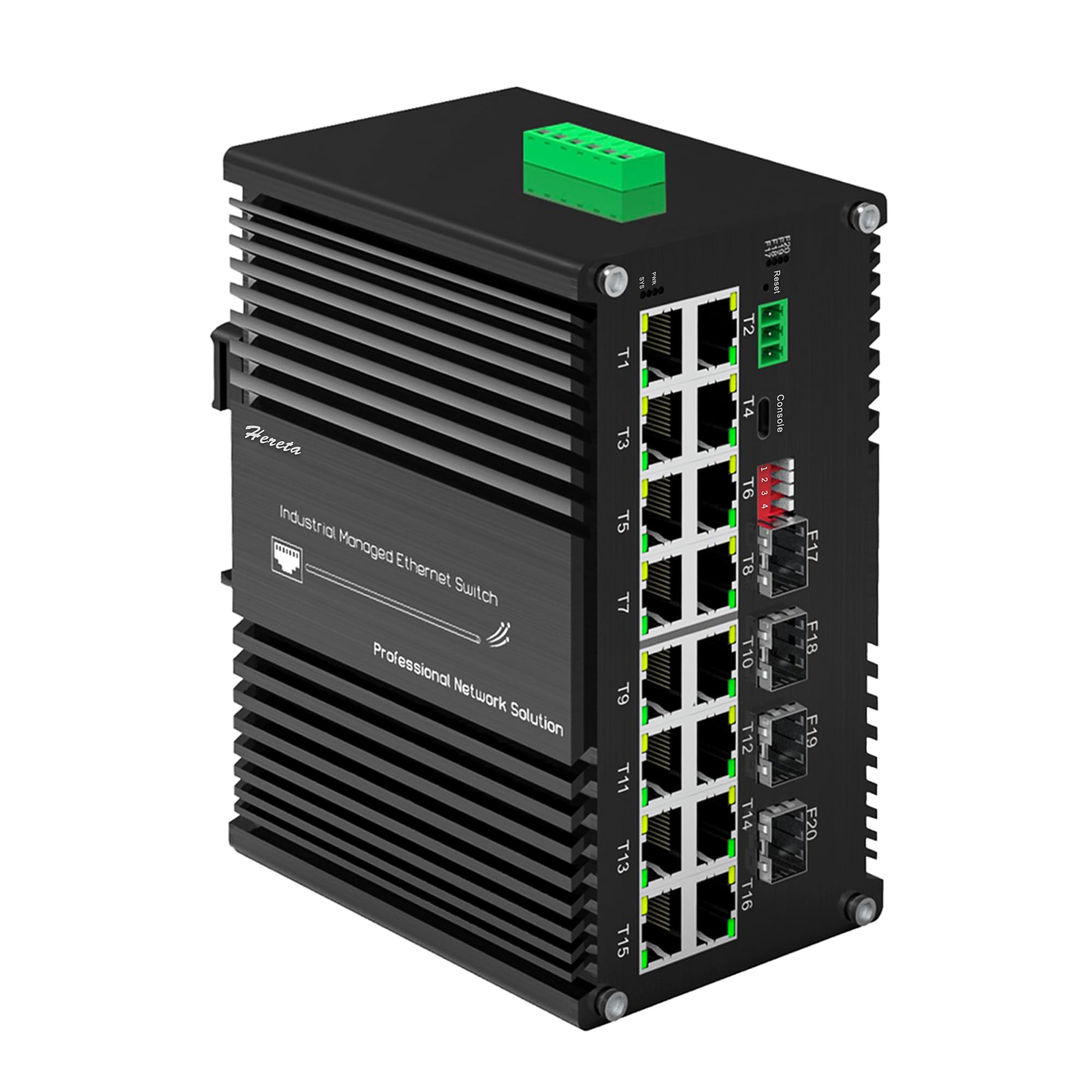 Industrial Hardened 16 Port Gigibit Managed Fiber PoE+ Ethernet Switch,16 x 10/100/1000T RJ45 Port + 4 x 1000Base-X SFP Slot+USB-C for Management